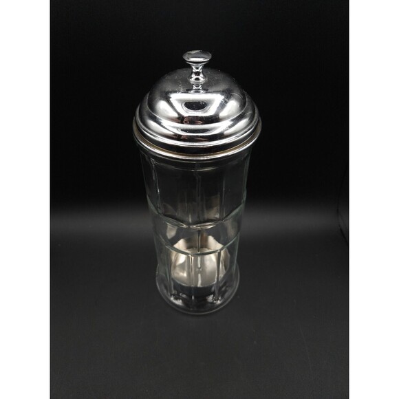Vtg Soda Fountain Straw Dispenser Glass Barber Shop Comb Holder Chrome Top USA - Picture 1 of 4